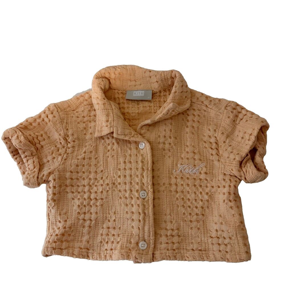 Kith Kids Shirt Boy's 4T Orange Textured Button Down Cotton Collared Casual